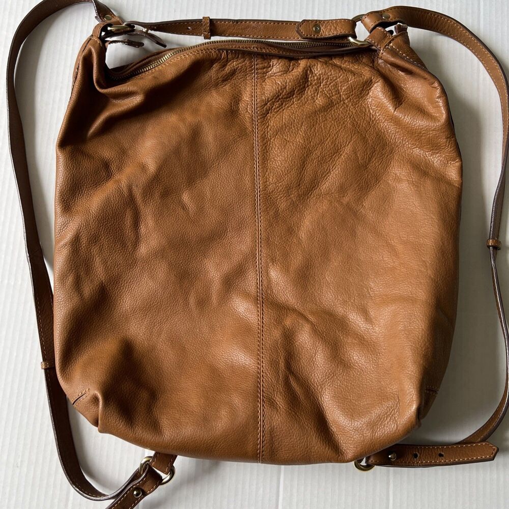 Zara Man/Women Brown Large Cow Leather Bag Backpack Convertible💖EXCELLENT💖 - Picture 6 of 12